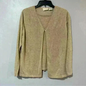 Jaclyn Smith Sweater Womens Medium Beige Gold Long Sleeve Sweatshirt 74% Silk